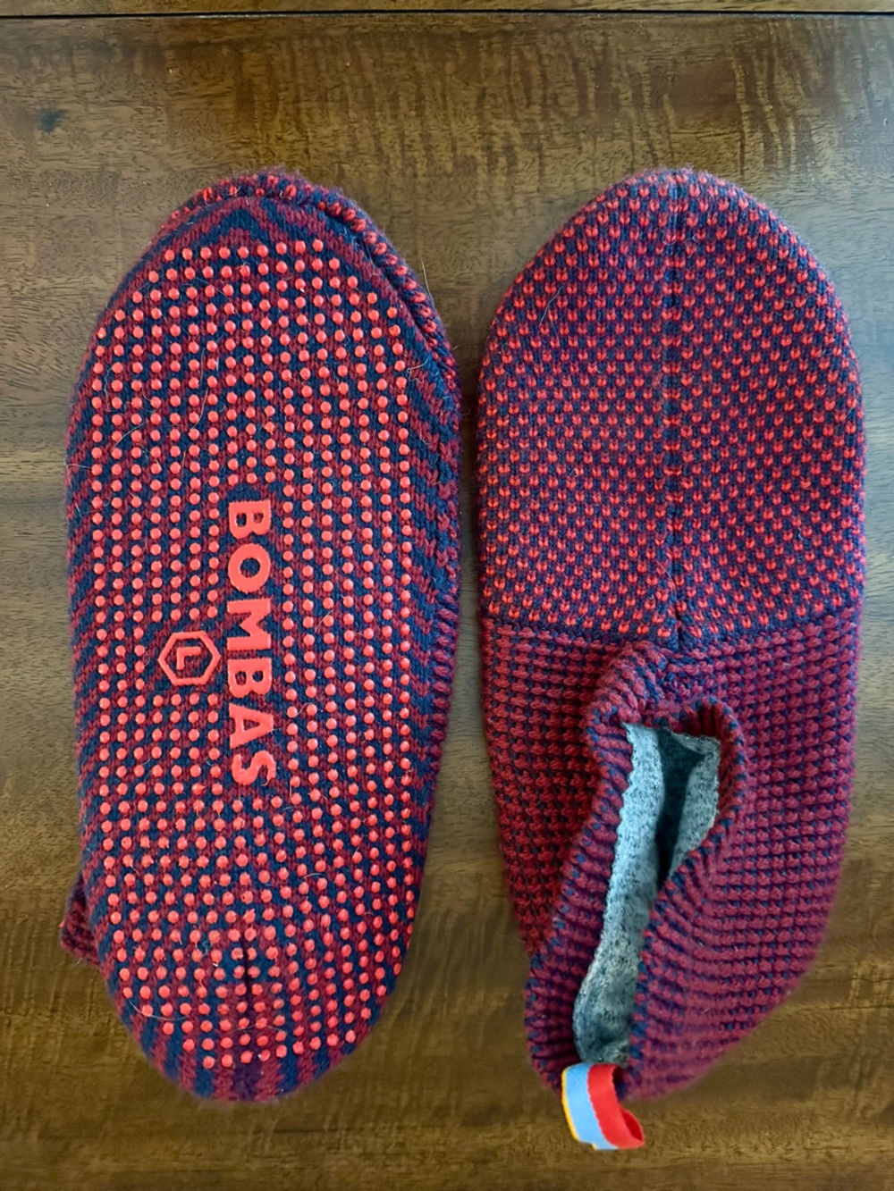 Bombas Red & Navy Slipper Sock Size L